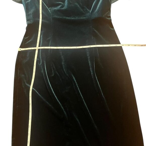 Adrianna-papell Velvet Green Dress Hoilday Cold Shoulder Vintage Classic Size 4 - Picture 5 of 6